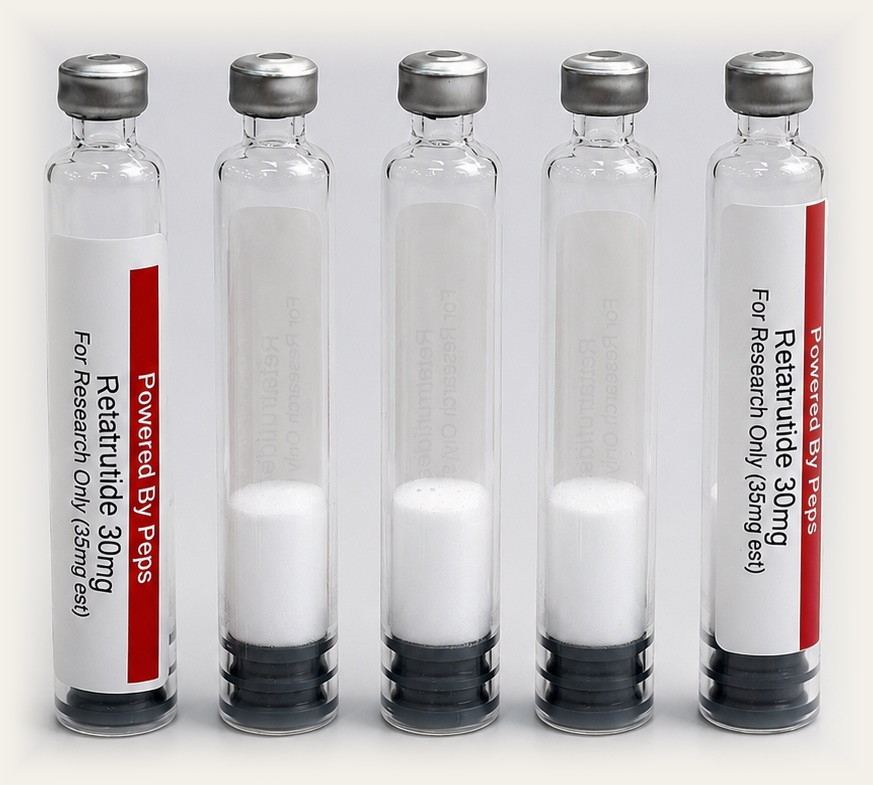Reta-30 pen cartridges showing lyophilized peptide cake